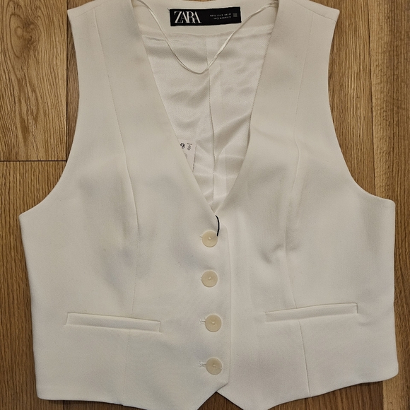 NWT! Zara‎ White Tailored Vest Suit Top Jacket Preppy Old Money Academia Size S - Picture 3 of 8